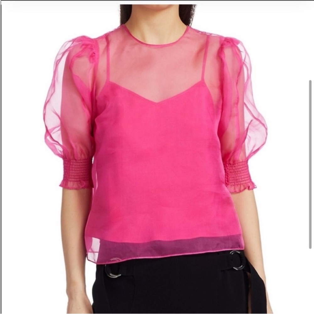 Cinq A Sept Katerina Silk Organza Top 100% Pink S… - image 3
